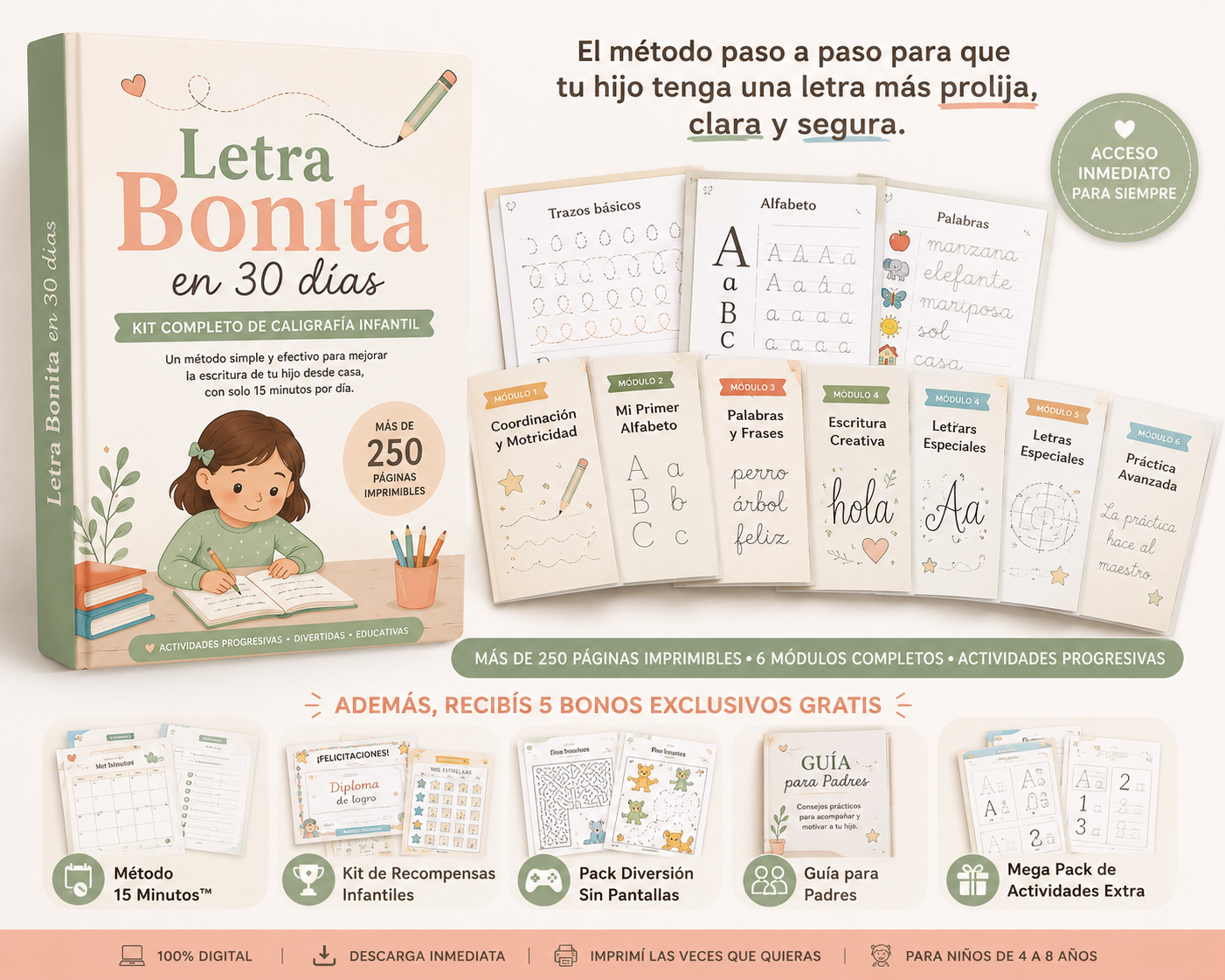 ✨ Letra Bonita en 30 Días | Kit Completo de Caligrafía Infantil