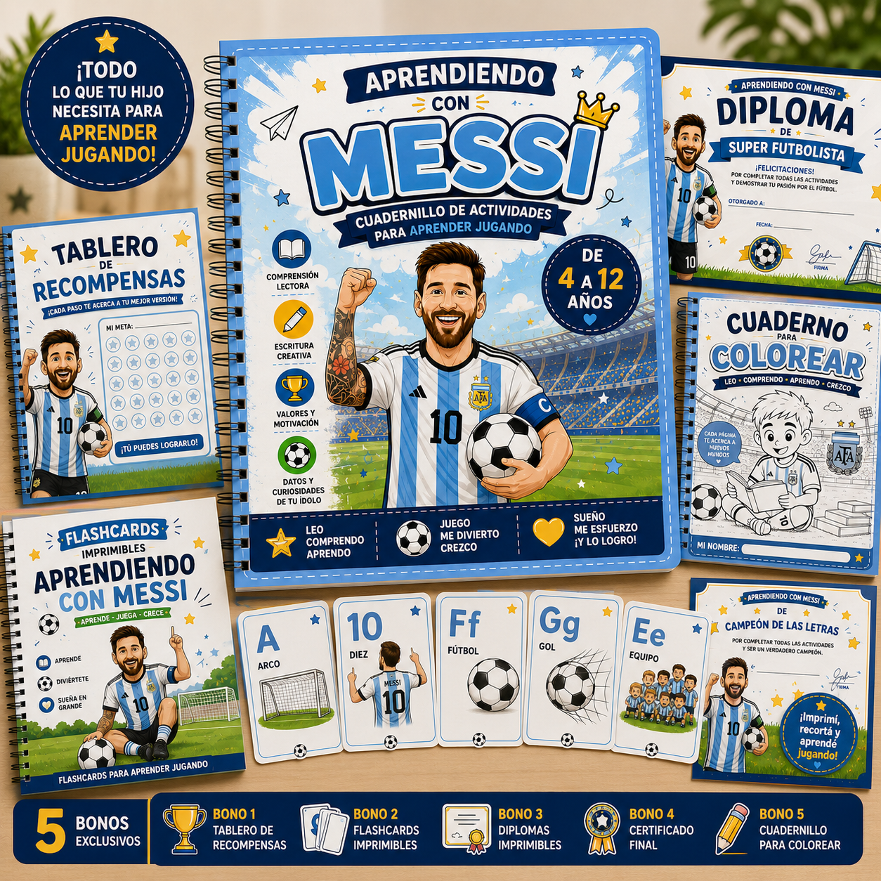 Aprendiendo con Messi | Cuadernillo de Actividades para Aprender Jugando (4 a 12 años)